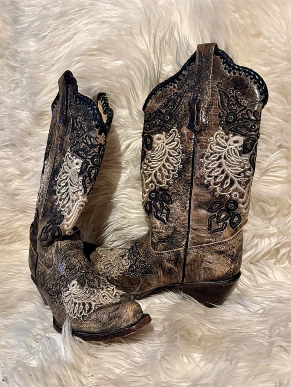 Corral Brown Crater Bone Embroidery Cowgirl Boots